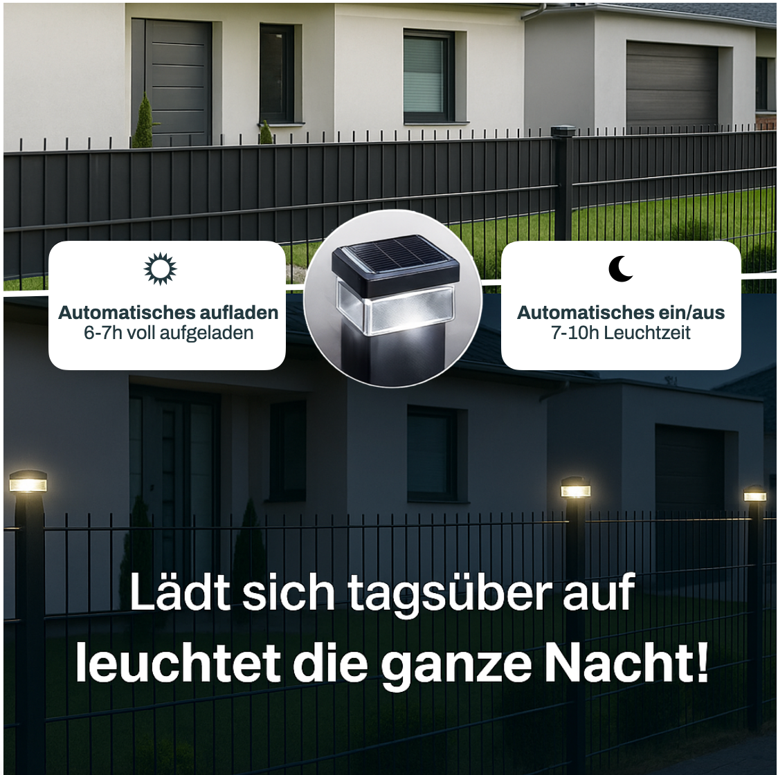 6040 Solar Zaunleuchte LED - Zaun Beleuchtung | Doppelstabmattenzaun | 30 Stück