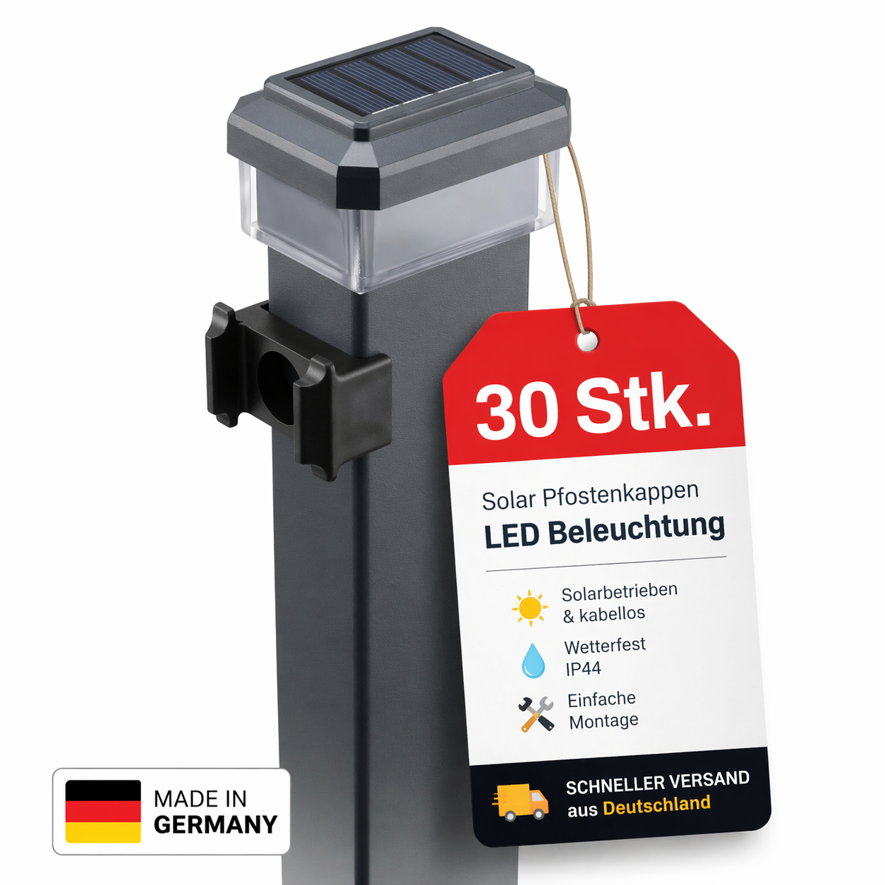 6040 Solar Zaunleuchte LED - Zaun Beleuchtung | Doppelstabmattenzaun | 30 Stück